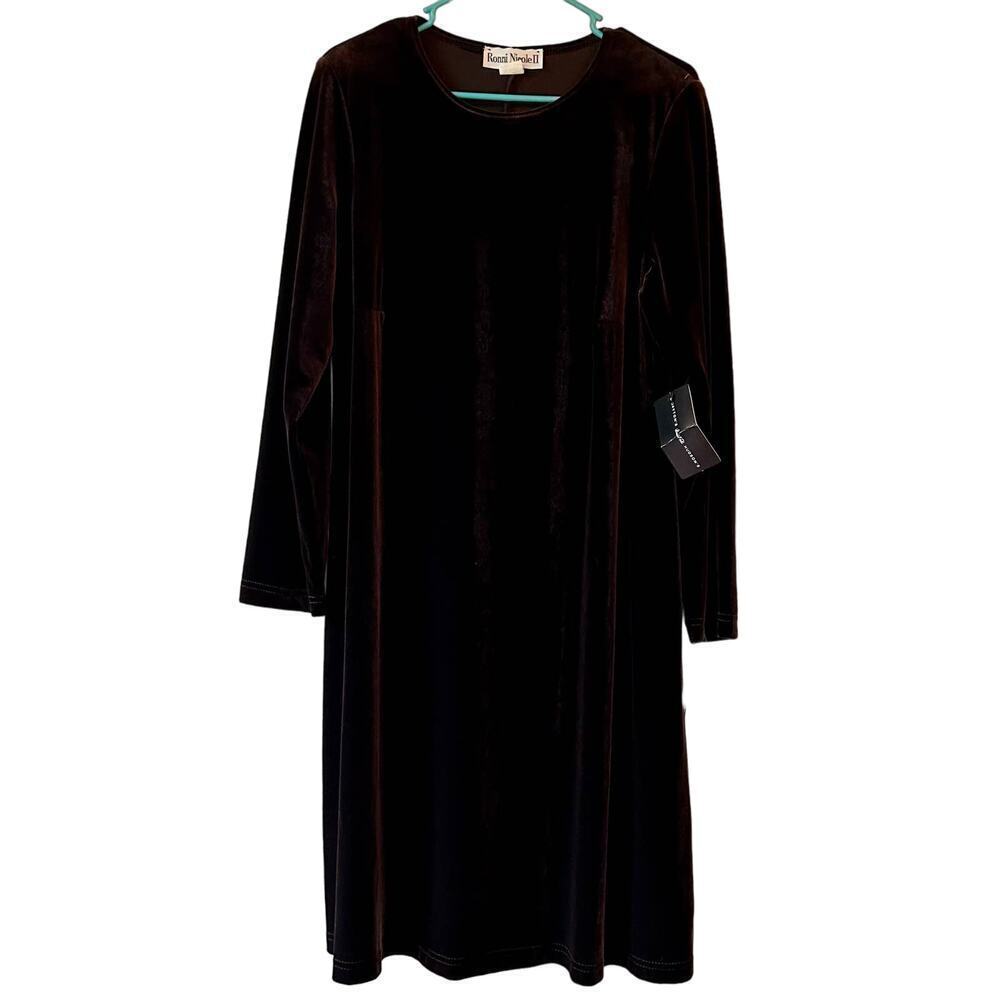 NWT Vintage Ronnie Nichole Velvet midi shift dress Whimsigoth Dark brown 14 W​​